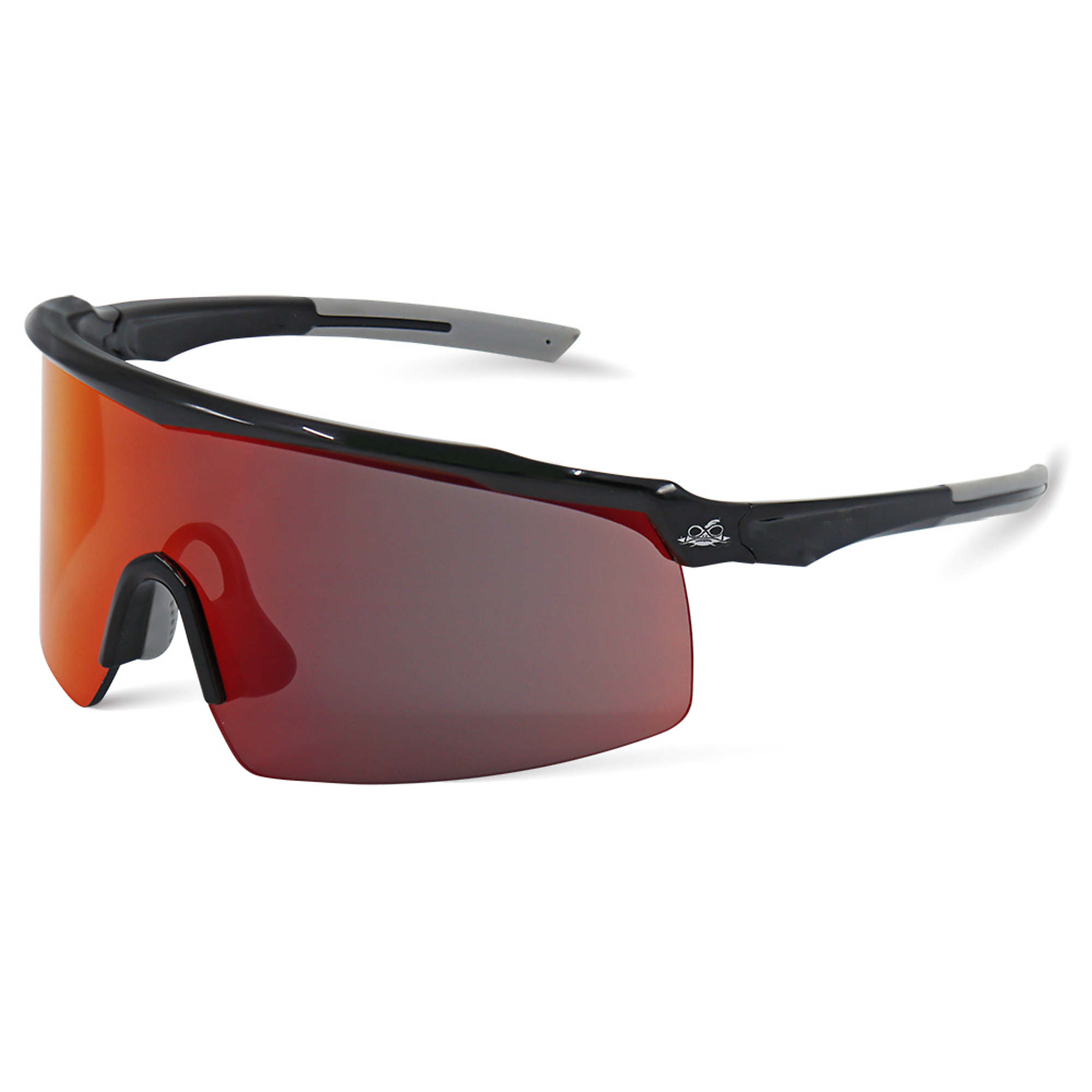 Bullhead Safety Whipray™, Red Mirror Lens, Shiny Black Frame Safety Glasses, Frame Color Gloss Black, Lens Color Red, ANSI Z87 Compliant, Model# BH32510PFT